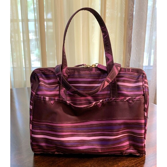 Sonia Kashuk Makeup Cosmetics Bag Purple Striped Zigzag Chevron Zipper Handle - Picture 1 of 11